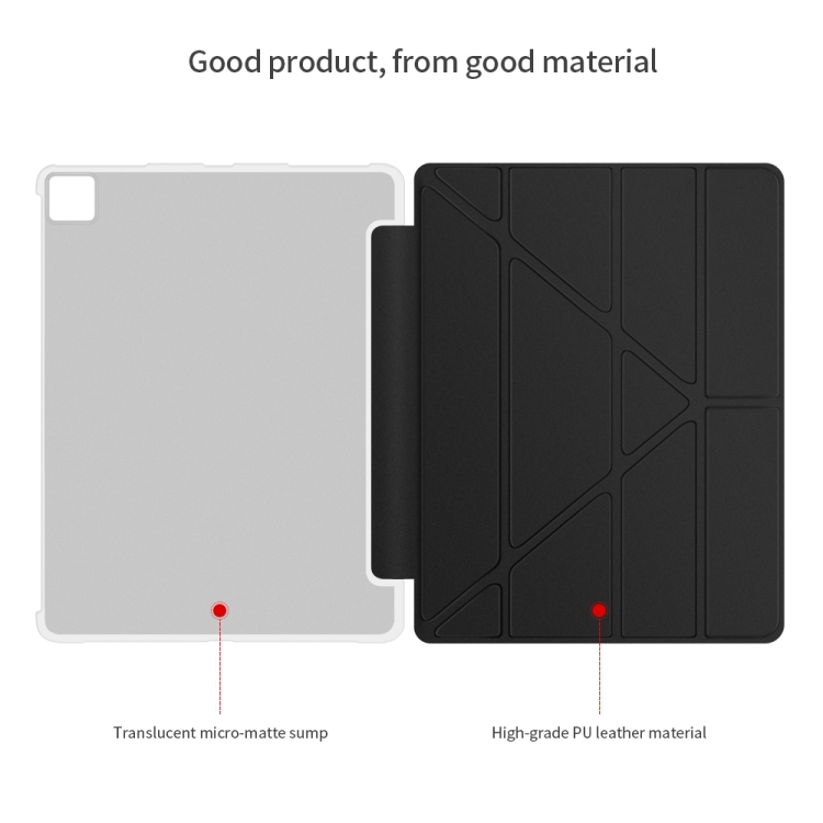 For iPad Pro 12.9 inch (2020) Multi-folding Horizontal Flip Shockproof Transparent PC + PU Leather Tablet Case with Sleep / Wake-up Function(Navy blue)