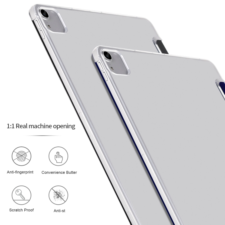 For iPad Pro 12.9 inch (2020) Multi-folding Horizontal Flip Shockproof Transparent PC + PU Leather Tablet Case with Sleep / Wake-up Function(Navy blue)