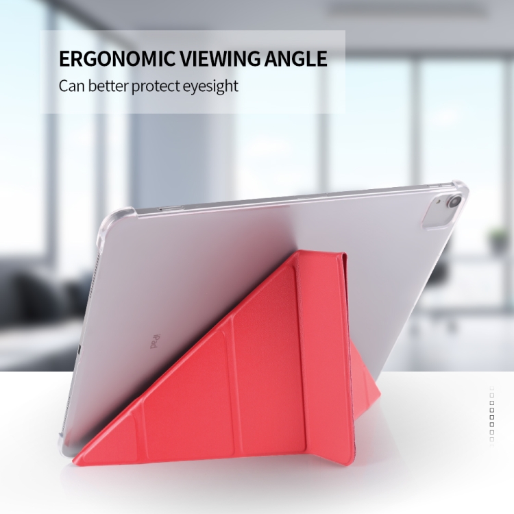 For iPad Pro 12.9 inch (2020) Multi-folding Horizontal Flip Shockproof Transparent PC + PU Leather Tablet Case with Sleep / Wake-up Function(Navy blue)