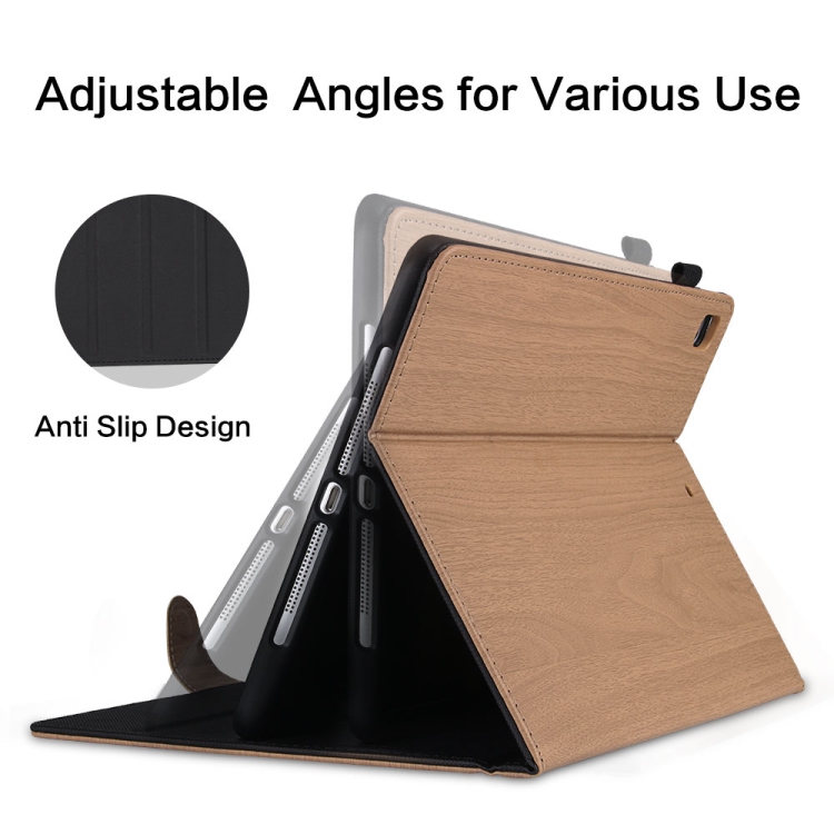 For iPad 9.7 inch 2017 / 2018 Wood Grain PU Leather + TPU Soft Bottom Case with Holder & Sleep / Wake-up Function(Dark Brown) For iPad 9.7 inch 2017 / 2018 Wood Grain PU Leather + TPU Soft Bottom Case with Holder & Sleep / Wake-up Function(Dark Brown)