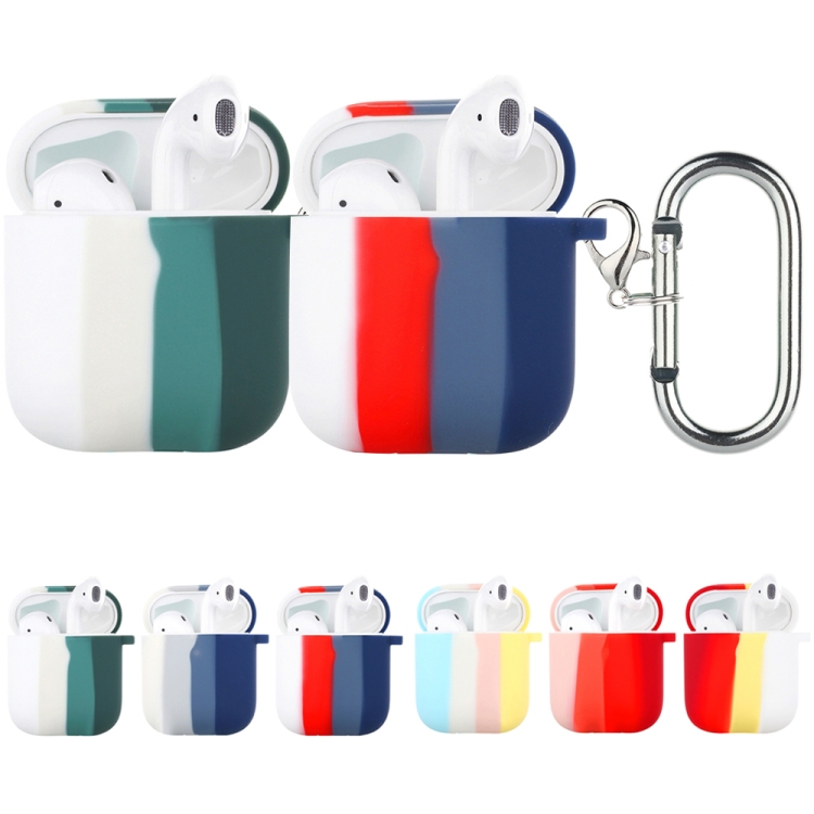 ENKAY Hat-Prince ENK-AC8002 for Apple AirPods 1 / 2 Wireless Earphone Rainbow Color TPU Protective Case with Carabiner and Anti-lost Rope(White Red Blue) ENKAY Hat-Prince ENK-AC8002 for Apple AirPods 1 / 2 Wireless Earphone Rainbow Color TPU Protective Case with Carabiner and Anti-lost Rope(White Red Blue)