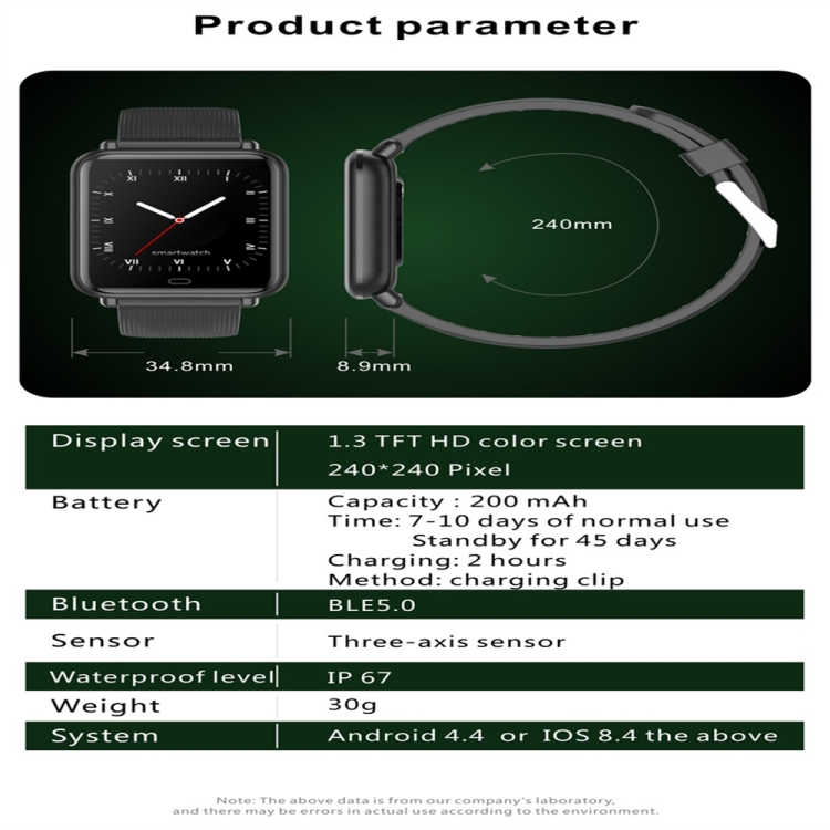 Q9T Reloj inteligente con pantalla a color TFT de 1.3 pulgadas IP67 a  prueba de agua, soporte de monitoreo de temperatura / monitoreo de  frecuencia cardíaca / monitoreo de presión arterial / monitoreo del sueño