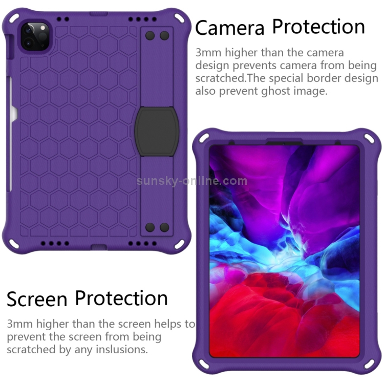 For iPad Air 2022 / 2020 10.9 Honeycomb Design EVA + PC Material Four Corner Anti Falling Flat Protective Shell with Strap(Purple+Black) For iPad Air 2022 / 2020 10.9 Honeycomb Design EVA + PC Material Four Corner Anti Falling Flat Protective Shell with Strap(Purple+Black)