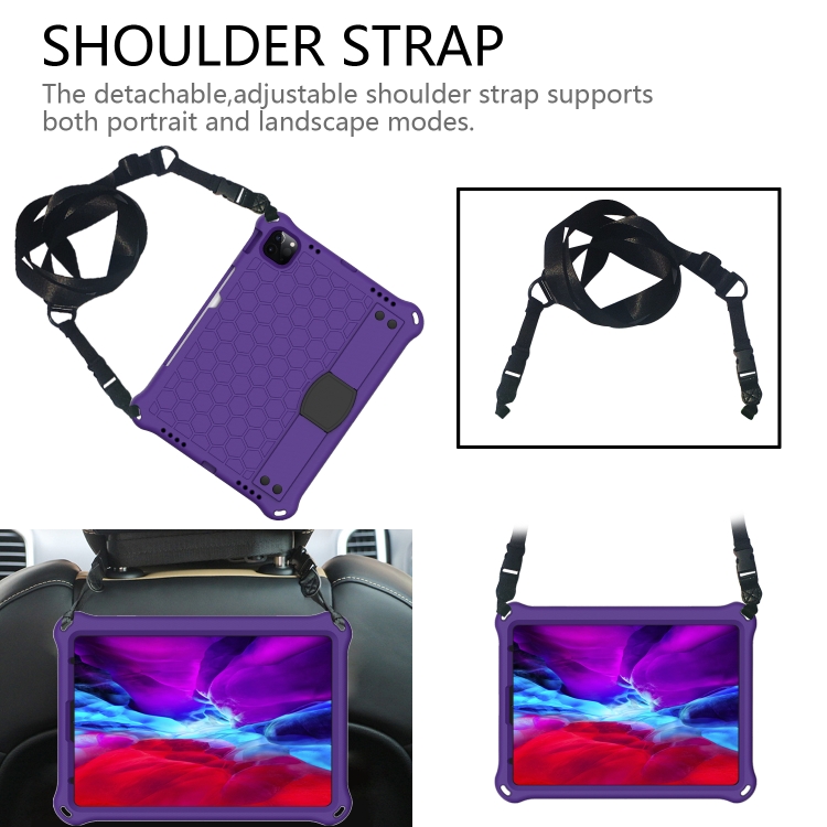 For iPad Air 2022 / 2020 10.9 Honeycomb Design EVA + PC Material Four Corner Anti Falling Flat Protective Shell with Strap(Purple+Black) For iPad Air 2022 / 2020 10.9 Honeycomb Design EVA + PC Material Four Corner Anti Falling Flat Protective Shell with Strap(Purple+Black)