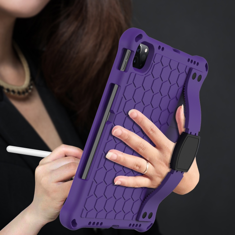 For iPad Air 2022 / 2020 10.9 Honeycomb Design EVA + PC Material Four Corner Anti Falling Flat Protective Shell with Strap(Purple+Black) For iPad Air 2022 / 2020 10.9 Honeycomb Design EVA + PC Material Four Corner Anti Falling Flat Protective Shell with Strap(Purple+Black)