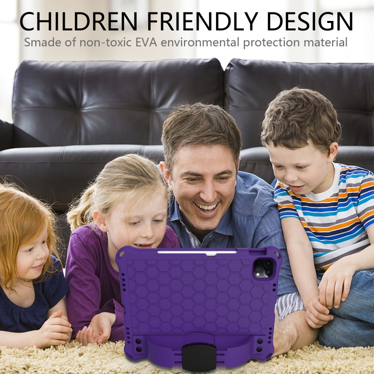 For iPad Air 2022 / 2020 10.9 Honeycomb Design EVA + PC Material Four Corner Anti Falling Flat Protective Shell with Strap(Purple+Black) For iPad Air 2022 / 2020 10.9 Honeycomb Design EVA + PC Material Four Corner Anti Falling Flat Protective Shell with Strap(Purple+Black)