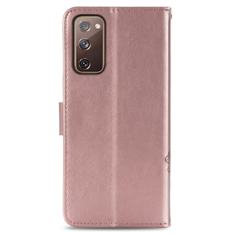 For Galaxy S20 FE / S20 Lite Four-leaf Clasp Embossed Buckle Mobile Phone Protection Leather Case with Lanyard & Card Slot & Wallet & Bracket Function(Rose Gold) For Galaxy S20 FE / S20 Lite Four-leaf Clasp Embossed Buckle Mobile Phone Protection Leather Case with Lanyard & Card Slot & Wallet & Bracket Function(Rose Gold)