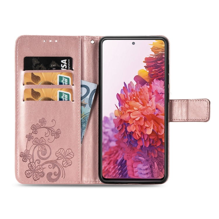 For Galaxy S20 FE / S20 Lite Four-leaf Clasp Embossed Buckle Mobile Phone Protection Leather Case with Lanyard & Card Slot & Wallet & Bracket Function(Rose Gold) For Galaxy S20 FE / S20 Lite Four-leaf Clasp Embossed Buckle Mobile Phone Protection Leather Case with Lanyard & Card Slot & Wallet & Bracket Function(Rose Gold)