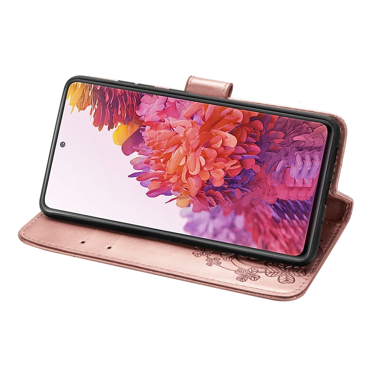 For Galaxy S20 FE / S20 Lite Four-leaf Clasp Embossed Buckle Mobile Phone Protection Leather Case with Lanyard & Card Slot & Wallet & Bracket Function(Rose Gold) For Galaxy S20 FE / S20 Lite Four-leaf Clasp Embossed Buckle Mobile Phone Protection Leather Case with Lanyard & Card Slot & Wallet & Bracket Function(Rose Gold)