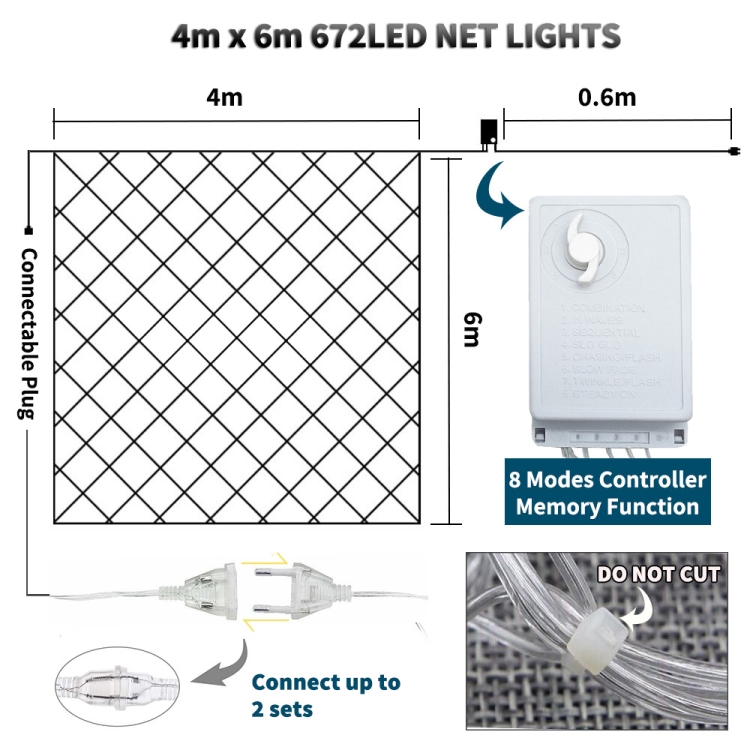 4x6m 672 LEDs Waterproof Fishing Net Lights Curtain String Lights