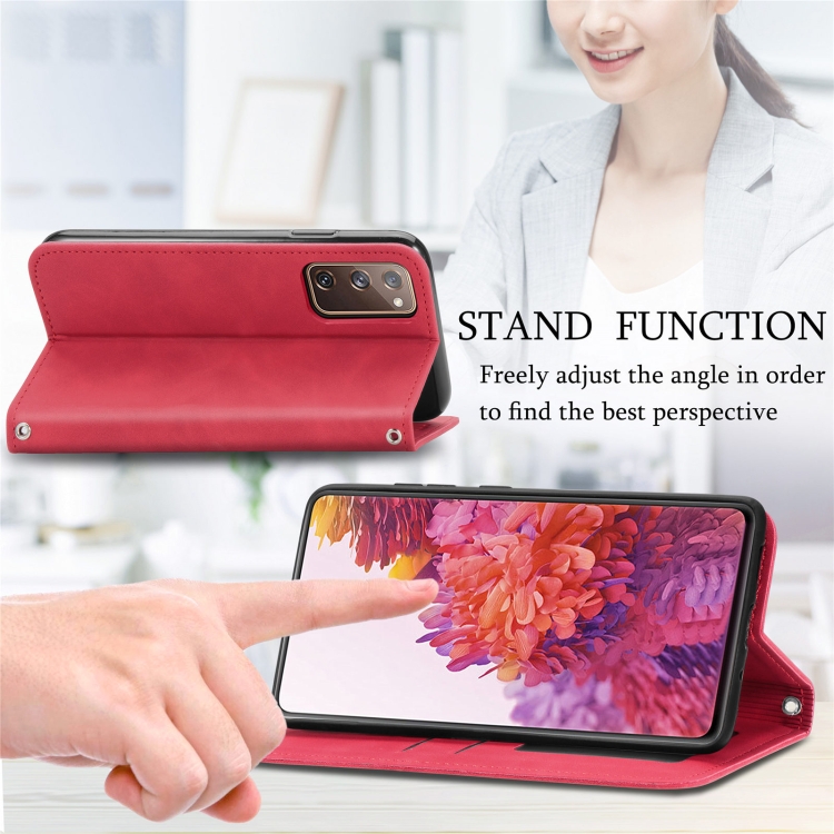 Retro Skin Feel Business Magnetic Horizontal Flip Leather Case With Holder & Card Slots & Wallet & Photo Frame For Samsung Galaxy S20 FE(Red) Retro Skin Feel Business Magnetic Horizontal Flip Leather Case With Holder & Card Slots & Wallet & Photo Frame For Samsung Galaxy S20 FE(Red)