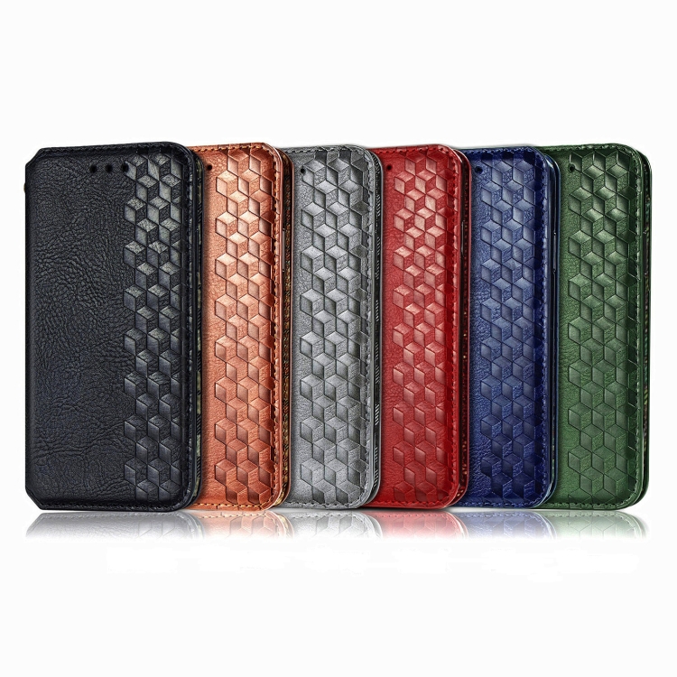 For LG K22 Cubic Grid Pressed Horizontal Flip Magnetic PU Leather