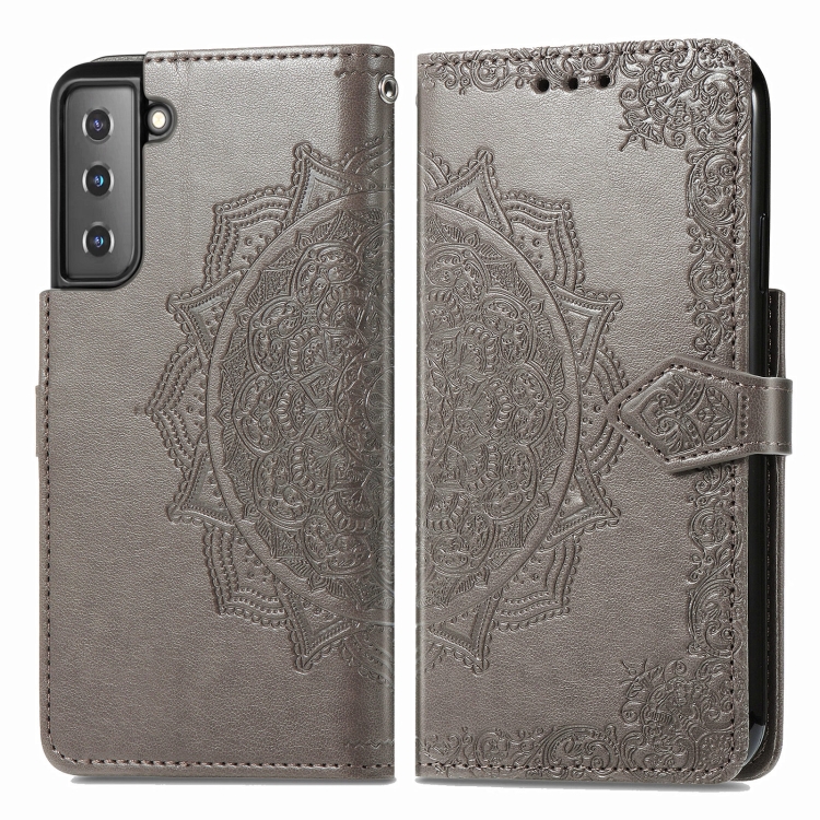 For Samsung Galaxy S21 5G Mandala Flower Embossed Horizontal Flip Leather Case with Holder & Three Card Slots & Wallet & Lanyard(Grey) For Samsung Galaxy S21 5G Mandala Flower Embossed Horizontal Flip Leather Case with Holder & Three Card Slots & Wallet & Lanyard(Grey)