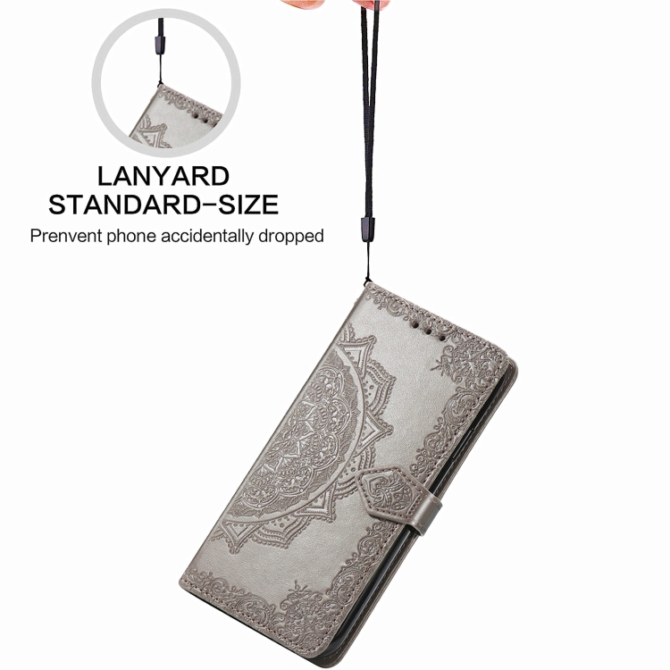 For Samsung Galaxy S21 5G Mandala Flower Embossed Horizontal Flip Leather Case with Holder & Three Card Slots & Wallet & Lanyard(Grey) For Samsung Galaxy S21 5G Mandala Flower Embossed Horizontal Flip Leather Case with Holder & Three Card Slots & Wallet & Lanyard(Grey)