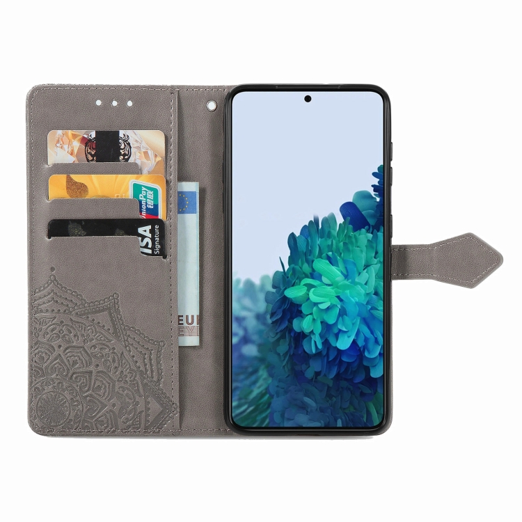 For Samsung Galaxy S21 5G Mandala Flower Embossed Horizontal Flip Leather Case with Holder & Three Card Slots & Wallet & Lanyard(Grey) For Samsung Galaxy S21 5G Mandala Flower Embossed Horizontal Flip Leather Case with Holder & Three Card Slots & Wallet & Lanyard(Grey)