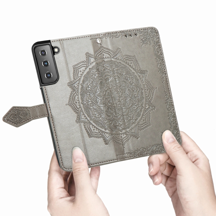 For Samsung Galaxy S21 5G Mandala Flower Embossed Horizontal Flip Leather Case with Holder & Three Card Slots & Wallet & Lanyard(Grey) For Samsung Galaxy S21 5G Mandala Flower Embossed Horizontal Flip Leather Case with Holder & Three Card Slots & Wallet & Lanyard(Grey)