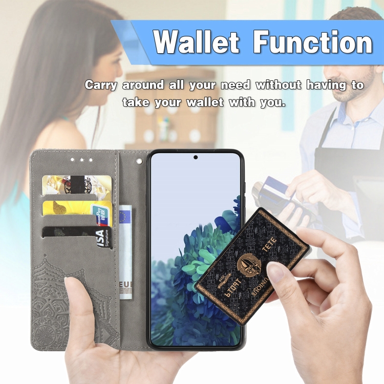 For Samsung Galaxy S21 5G Mandala Flower Embossed Horizontal Flip Leather Case with Holder & Three Card Slots & Wallet & Lanyard(Grey) For Samsung Galaxy S21 5G Mandala Flower Embossed Horizontal Flip Leather Case with Holder & Three Card Slots & Wallet & Lanyard(Grey)