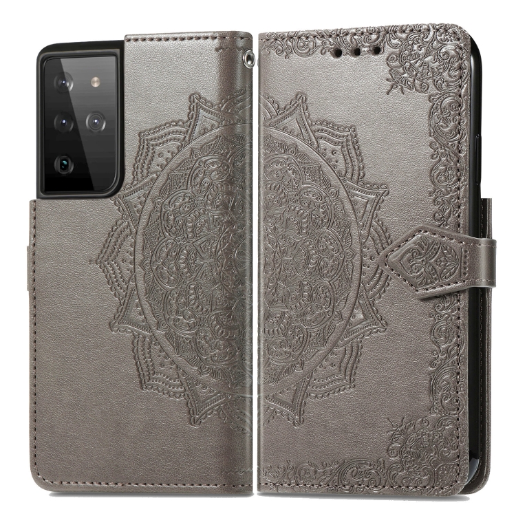 For Samsung Galaxy S21 Ultra 5G Mandala Flower Embossed Horizontal Flip Leather Case with Holder & Three Card Slots & Wallet & Lanyard(Grey) For Samsung Galaxy S21 Ultra 5G Mandala Flower Embossed Horizontal Flip Leather Case with Holder & Three Card Slots & Wallet & Lanyard(Grey)