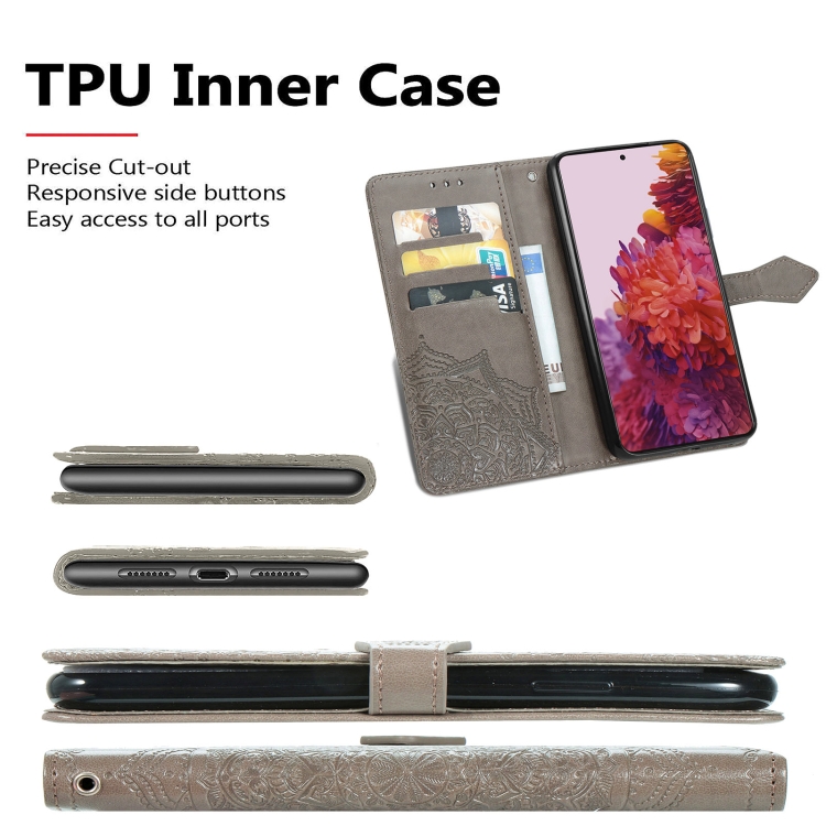 For Samsung Galaxy S21 Ultra 5G Mandala Flower Embossed Horizontal Flip Leather Case with Holder & Three Card Slots & Wallet & Lanyard(Grey) For Samsung Galaxy S21 Ultra 5G Mandala Flower Embossed Horizontal Flip Leather Case with Holder & Three Card Slots & Wallet & Lanyard(Grey)