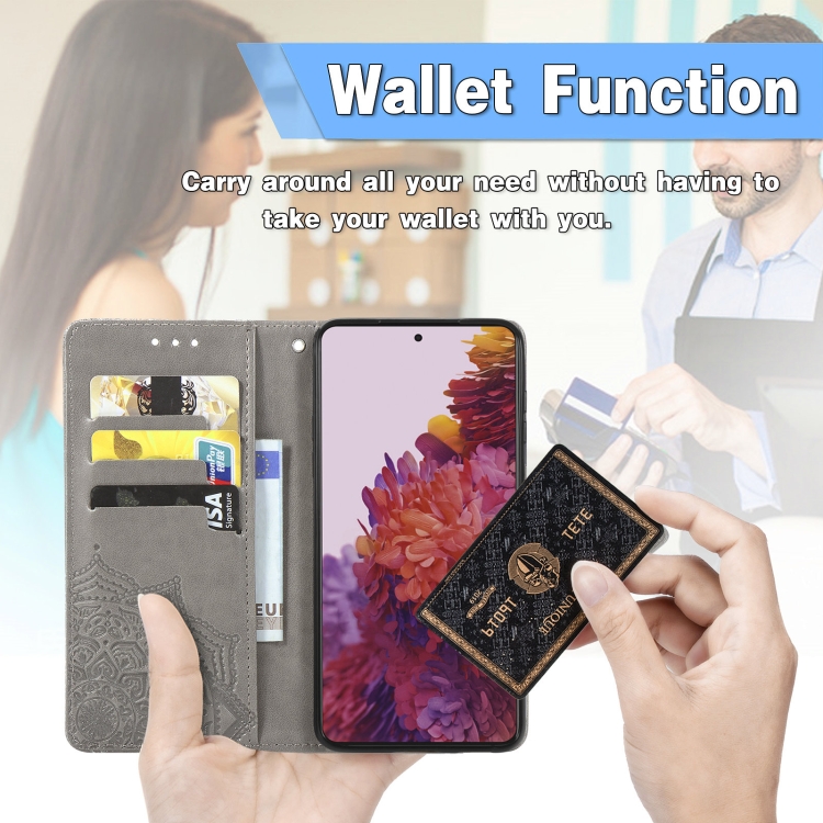 For Samsung Galaxy S21 Ultra 5G Mandala Flower Embossed Horizontal Flip Leather Case with Holder & Three Card Slots & Wallet & Lanyard(Grey) For Samsung Galaxy S21 Ultra 5G Mandala Flower Embossed Horizontal Flip Leather Case with Holder & Three Card Slots & Wallet & Lanyard(Grey)