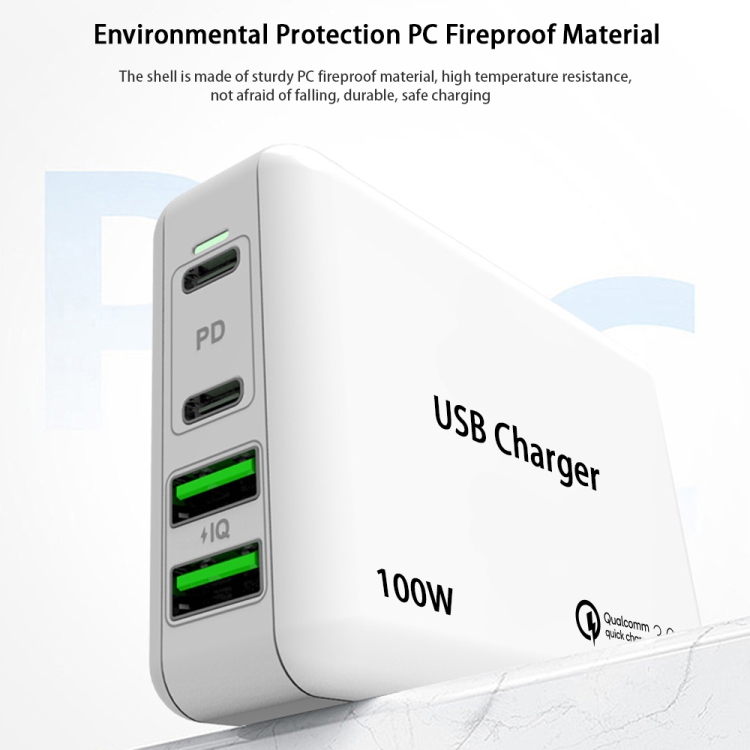 GaN130W Cargador tipo C de 4 puertos USB-C PD65W / PD30W para