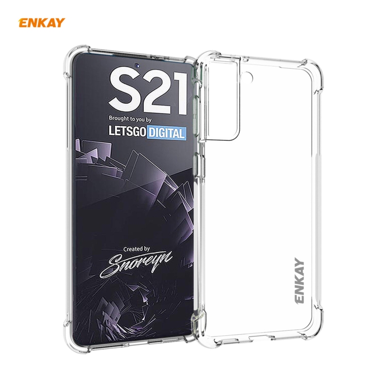 For Samsung Galaxy S21 5G Hat-Prince ENKAY Clear TPU Shockproof Case Soft Anti-slip Cover + 0.26mm 9H 2.5D Full Glue Full Coverage Tempered Glass Protector Film Support Fingerprint Unlock