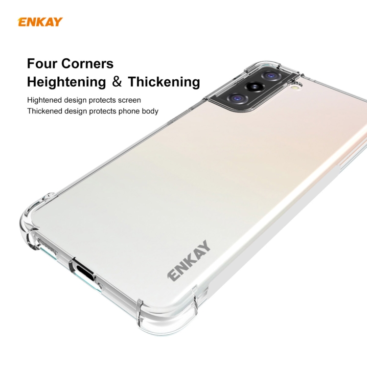 For Samsung Galaxy S21 5G Hat-Prince ENKAY Clear TPU Shockproof Case Soft Anti-slip Cover + 0.26mm 9H 2.5D Full Glue Full Coverage Tempered Glass Protector Film Support Fingerprint Unlock