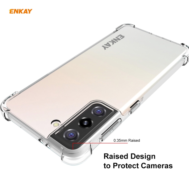 For Samsung Galaxy S21 5G Hat-Prince ENKAY Clear TPU Shockproof Case Soft Anti-slip Cover + 0.26mm 9H 2.5D Full Glue Full Coverage Tempered Glass Protector Film Support Fingerprint Unlock