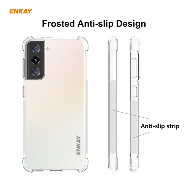 For Samsung Galaxy S21 5G Hat-Prince ENKAY Clear TPU Shockproof Case Soft Anti-slip Cover + 0.26mm 9H 2.5D Full Glue Full Coverage Tempered Glass Protector Film Support Fingerprint Unlock