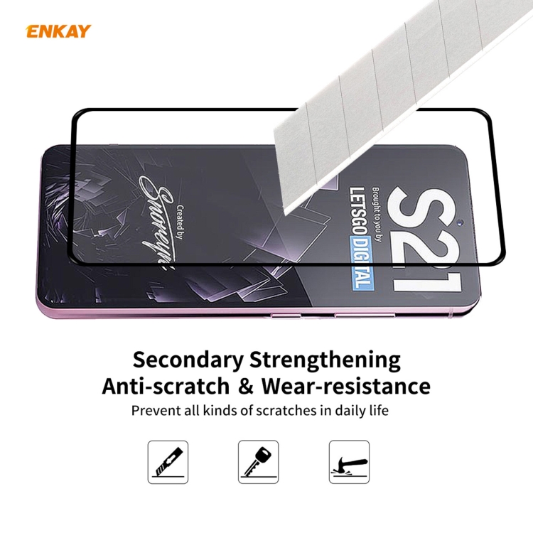For Samsung Galaxy S21 5G Hat-Prince ENKAY Clear TPU Shockproof Case Soft Anti-slip Cover + 0.26mm 9H 2.5D Full Glue Full Coverage Tempered Glass Protector Film Support Fingerprint Unlock
