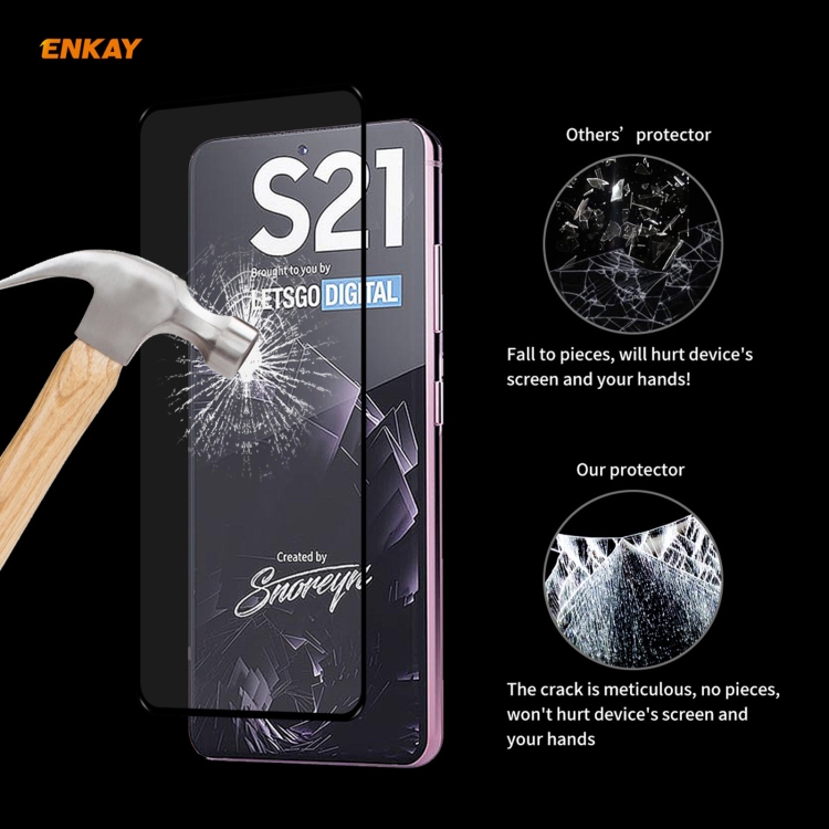 For Samsung Galaxy S21 5G Hat-Prince ENKAY Clear TPU Shockproof Case Soft Anti-slip Cover + 0.26mm 9H 2.5D Full Glue Full Coverage Tempered Glass Protector Film Support Fingerprint Unlock