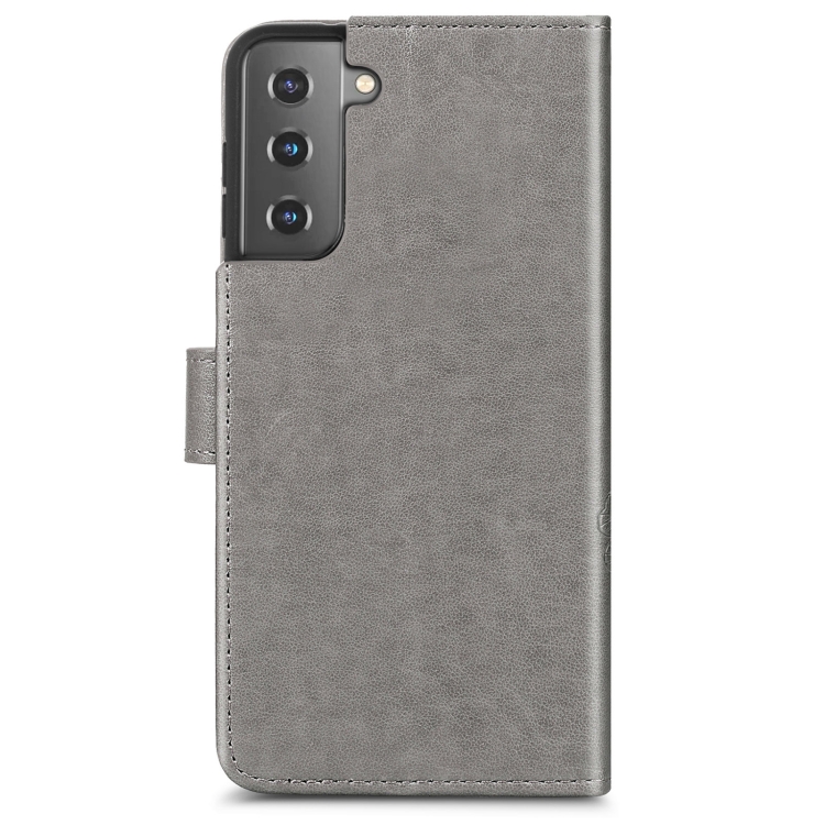 Four-leaf Clasp Embossed Buckle Mobile Phone Protection Leather Case with Lanyard & Card Slot & Wallet & Bracket Function For Samsung Galaxy S21 5G(Grey) Four-leaf Clasp Embossed Buckle Mobile Phone Protection Leather Case with Lanyard & Card Slot & Wallet & Bracket Function For Samsung Galaxy S21 5G(Grey)