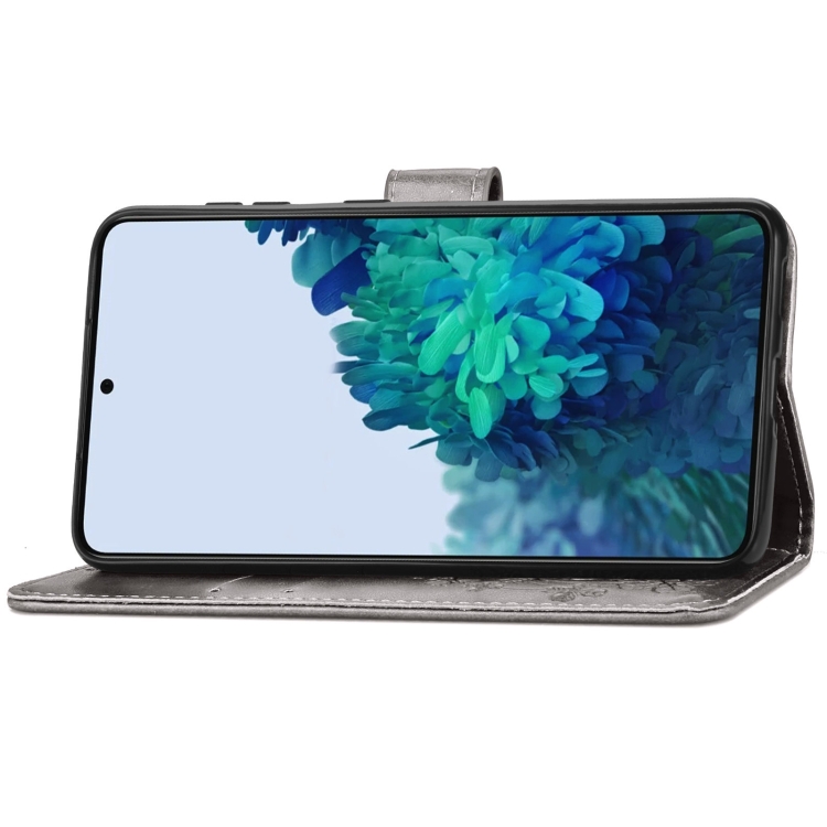 Four-leaf Clasp Embossed Buckle Mobile Phone Protection Leather Case with Lanyard & Card Slot & Wallet & Bracket Function For Samsung Galaxy S21 5G(Grey) Four-leaf Clasp Embossed Buckle Mobile Phone Protection Leather Case with Lanyard & Card Slot & Wallet & Bracket Function For Samsung Galaxy S21 5G(Grey)