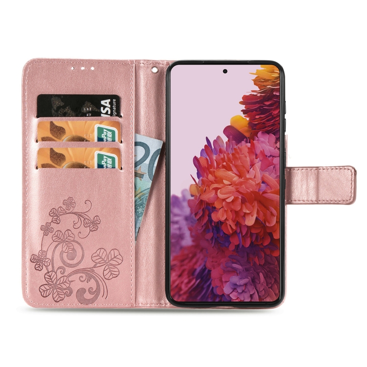 Four-leaf Clasp Embossed Buckle Mobile Phone Protection Leather Case with Lanyard & Card Slot & Wallet & Bracket Function For Samsung Galaxy S21 Ultra 5G(Rose Gold) Four-leaf Clasp Embossed Buckle Mobile Phone Protection Leather Case with Lanyard & Card Slot & Wallet & Bracket Function For Samsung Galaxy S21 Ultra 5G(Rose Gold)