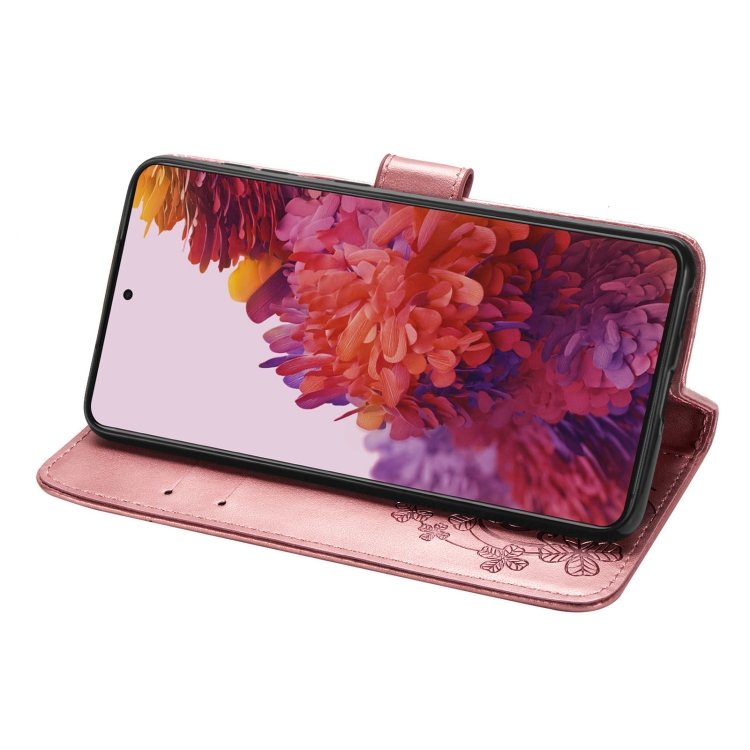Four-leaf Clasp Embossed Buckle Mobile Phone Protection Leather Case with Lanyard & Card Slot & Wallet & Bracket Function For Samsung Galaxy S21 Ultra 5G(Rose Gold) Four-leaf Clasp Embossed Buckle Mobile Phone Protection Leather Case with Lanyard & Card Slot & Wallet & Bracket Function For Samsung Galaxy S21 Ultra 5G(Rose Gold)