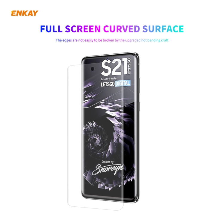 For Samsung Galaxy S21 Ultra 5G Hat-Prince ENKAY Clear TPU Shockproof Case Soft Anti-slip Cover + 3D Full Screen PET Curved Hot Bending HD Screen Protector Soft Film, Support Fingerprint Unlock