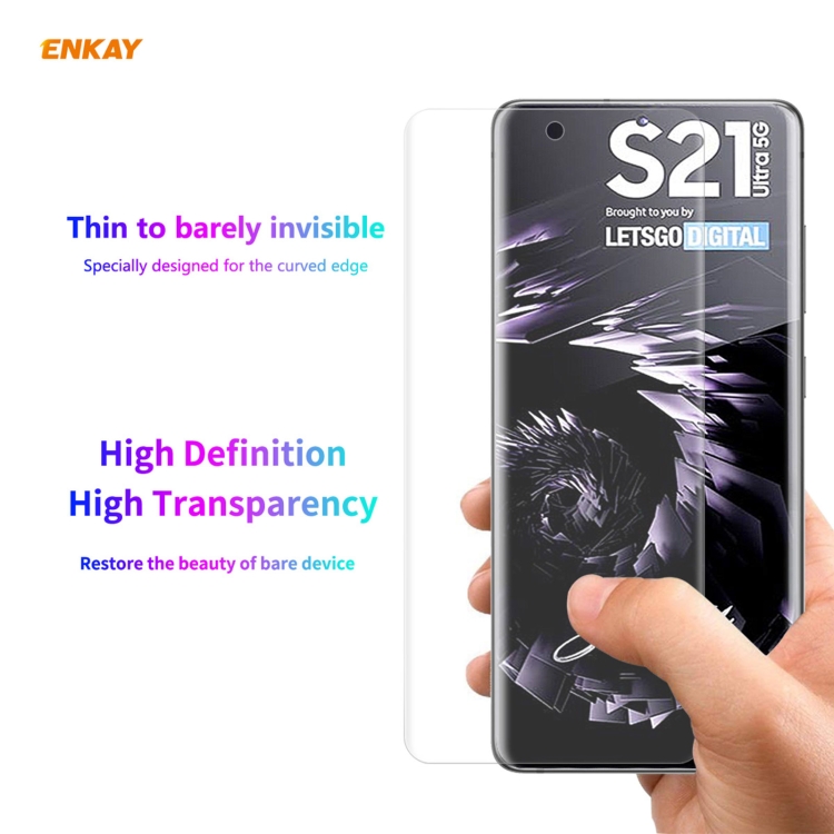 For Samsung Galaxy S21 Ultra 5G Hat-Prince ENKAY Clear TPU Shockproof Case Soft Anti-slip Cover + 3D Full Screen PET Curved Hot Bending HD Screen Protector Soft Film, Support Fingerprint Unlock