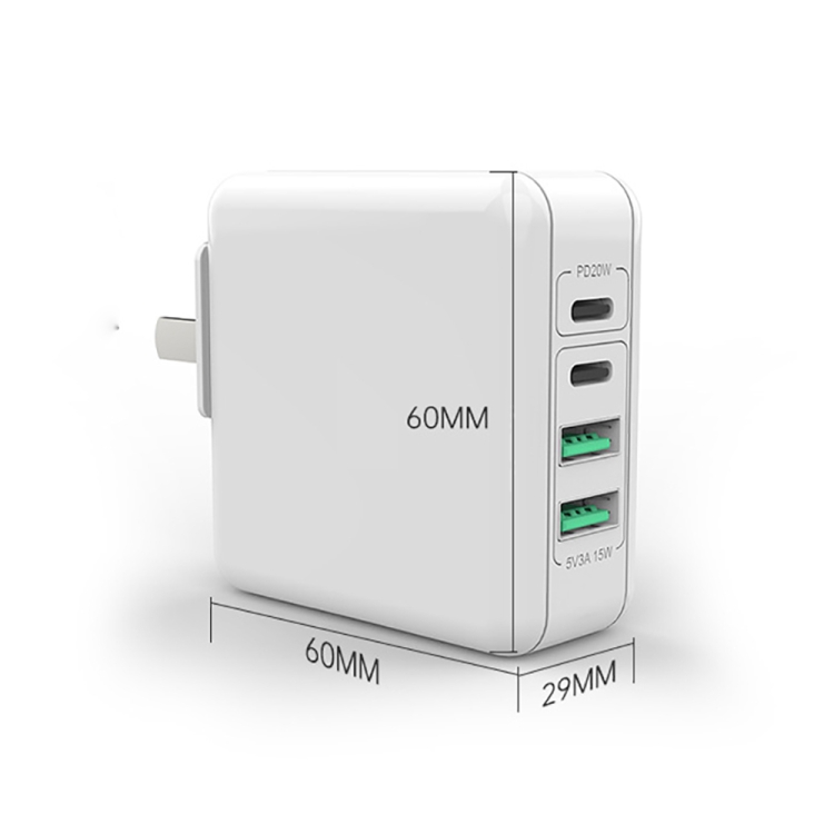 XJ-045 20W PD + USB 4 Port Smart Fast Charging Travel Power Adapter, US+EU+UK Plug