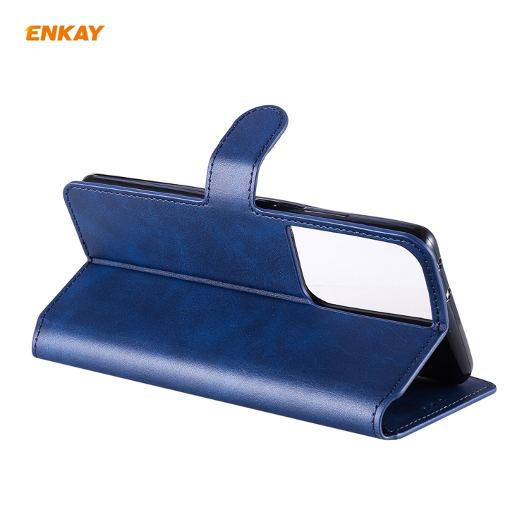 For Samsung Galaxy S21 Ultra 5G ENKAY Hat-Prince Horizontal Flip PU Leather Case with Holder & Card Slots & Wallet(Dark Blue)