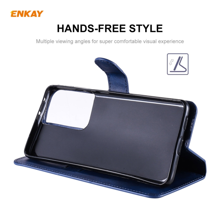 For Samsung Galaxy S21 Ultra 5G ENKAY Hat-Prince Horizontal Flip PU Leather Case with Holder & Card Slots & Wallet(Dark Blue)