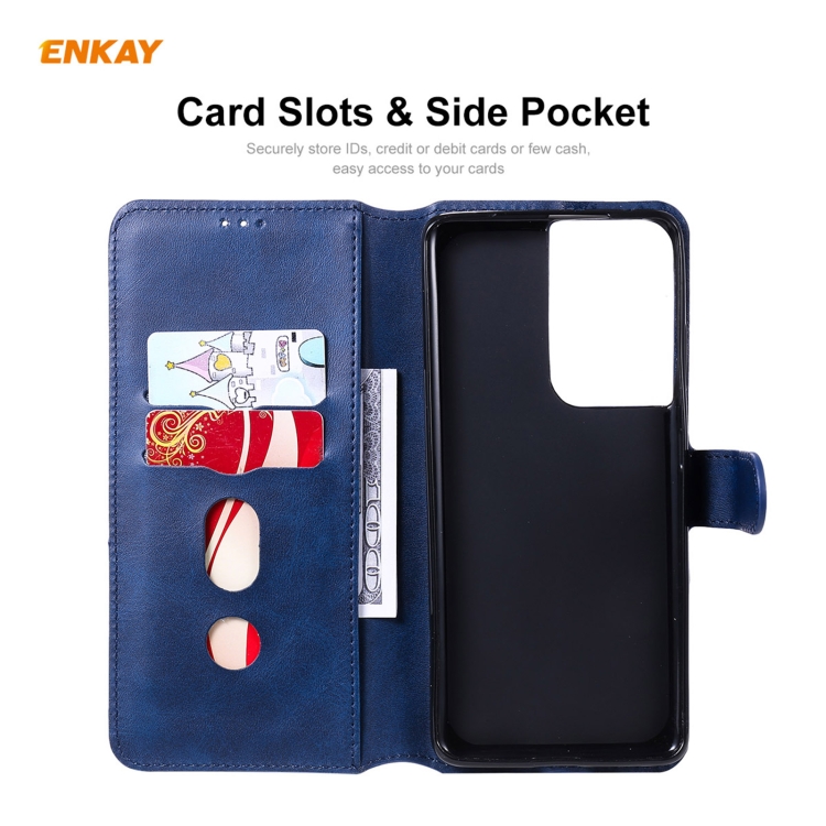 For Samsung Galaxy S21 Ultra 5G ENKAY Hat-Prince Horizontal Flip PU Leather Case with Holder & Card Slots & Wallet(Dark Blue)