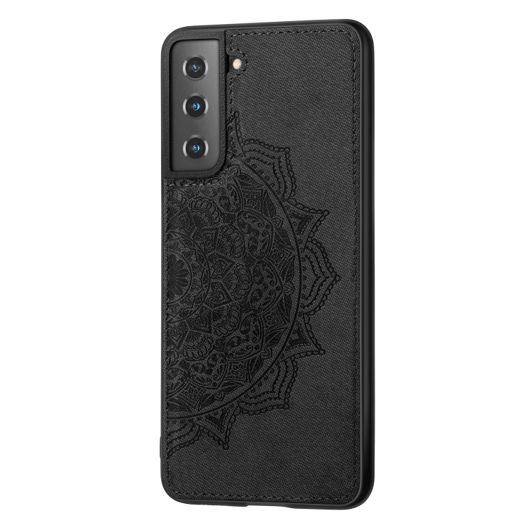 For Samsung Galaxy S21 5G Mandala Embossed Cloth Cover PC + TPU Mobile Phone Case with Magnetic Function and Hand Strap(Black) For Samsung Galaxy S21 5G Mandala Embossed Cloth Cover PC + TPU Mobile Phone Case with Magnetic Function and Hand Strap(Black)