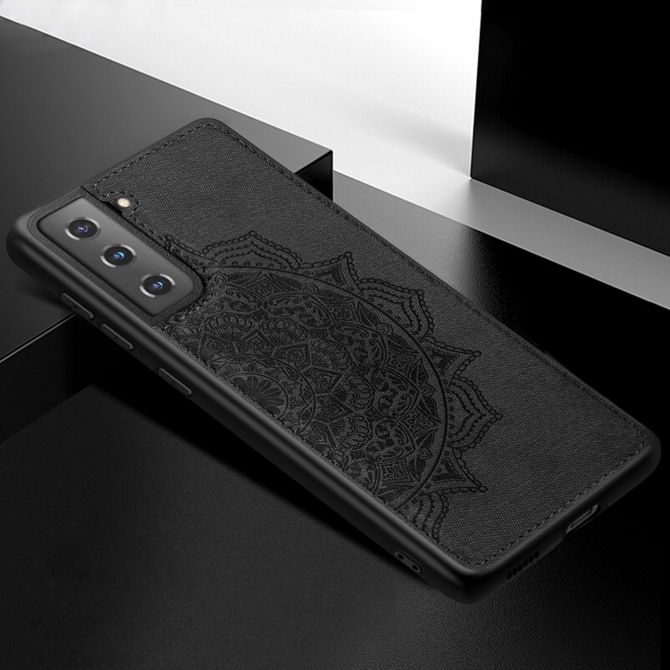 For Samsung Galaxy S21 5G Mandala Embossed Cloth Cover PC + TPU Mobile Phone Case with Magnetic Function and Hand Strap(Black) For Samsung Galaxy S21 5G Mandala Embossed Cloth Cover PC + TPU Mobile Phone Case with Magnetic Function and Hand Strap(Black)