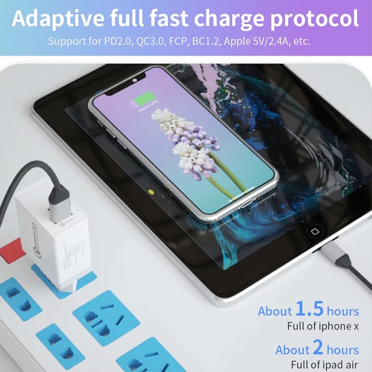 SDC-18W 18W PD 3.0 Type-C / USB-C + QC 3.0 USB Dual Fast Charging Universal Travel Charger with USB to 8 Pin Fast Charging Data Cable, AU Plug SDC-18W 18W PD 3.0 Type-C / USB-C + QC 3.0 USB Dual Fast Charging Universal Travel Charger with USB to 8 Pin Fast Charging Data Cable, AU Plug