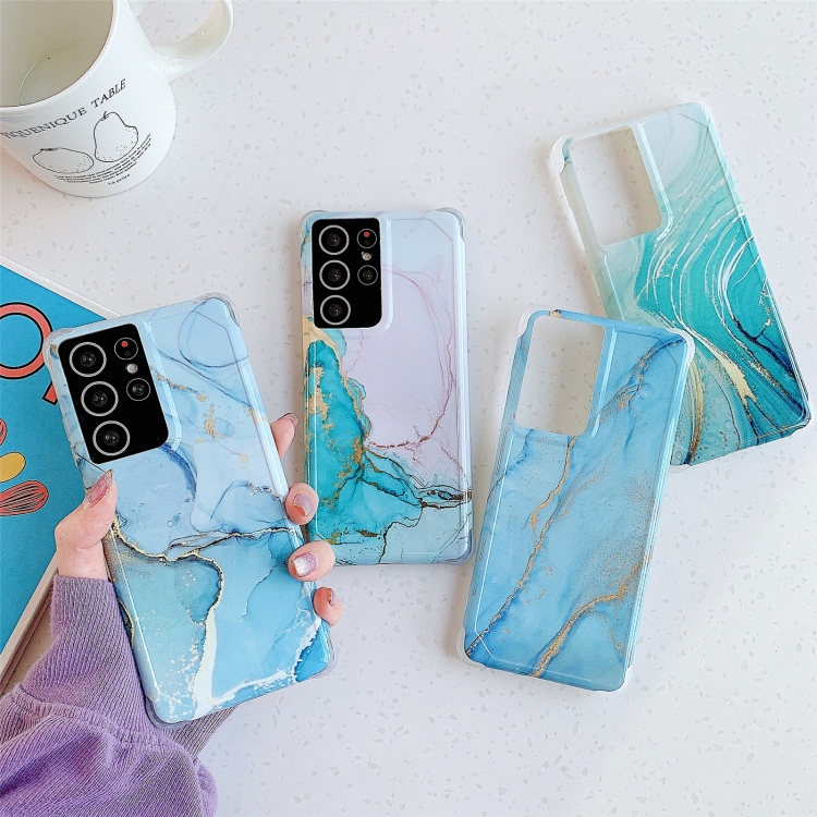 For Samsung Galaxy S21 Ultra 5G Four Corners Anti-Shattering Flow Gold Marble IMD Phone Back Cover Case(Pulper Blue LD3) For Samsung Galaxy S21 Ultra 5G Four Corners Anti-Shattering Flow Gold Marble IMD Phone Back Cover Case(Pulper Blue LD3)