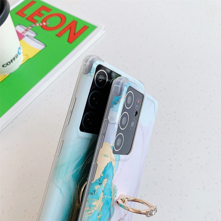 Four Corners Anti-Shattering Gold Marble IMD Phone Case with Metal Rhinestone Ring Holder For Samsung Galaxy S21 Plus 5G(Purple Blue LQ3) Four Corners Anti-Shattering Gold Marble IMD Phone Case with Metal Rhinestone Ring Holder For Samsung Galaxy S21 Plus 5G(Purple Blue LQ3)
