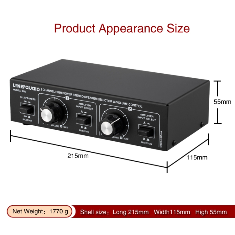 B052 Commutateur de sélection de haut-parleur d'amplificateur de puissance  2 entrées et 2 sorties avec réglage du volume, 2 amplificateurs de  puissance Commutateur audio Comparateur de distribution, 200 W par canal