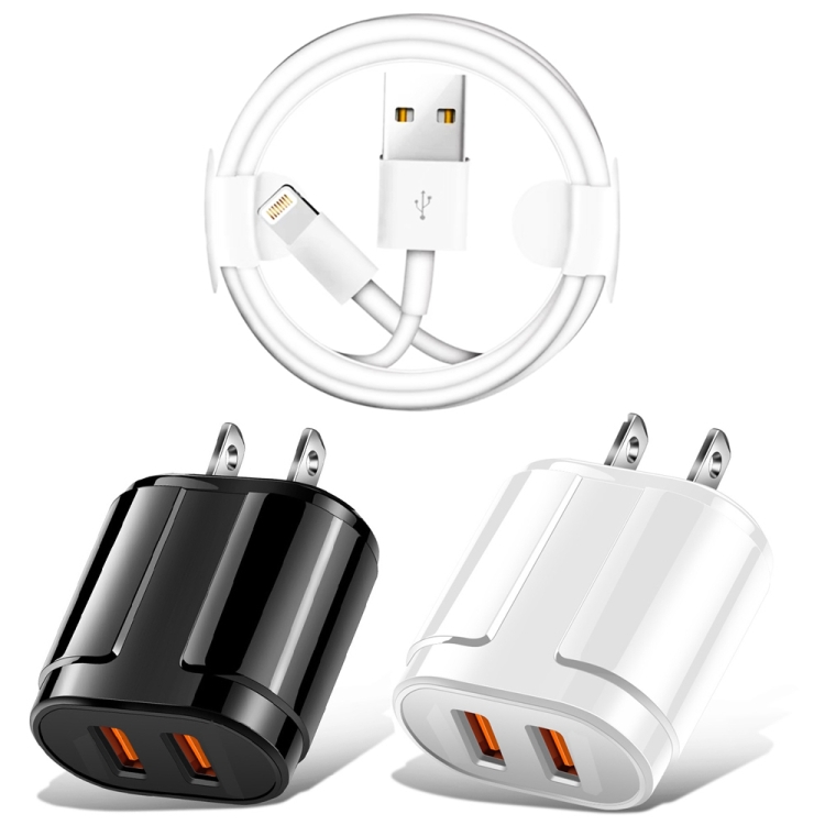 Dual USB Portable Travel Charger + 1 Meter USB to 8 Pin Data Cable, US Plug(White) Dual USB Portable Travel Charger + 1 Meter USB to 8 Pin Data Cable, US Plug(White)