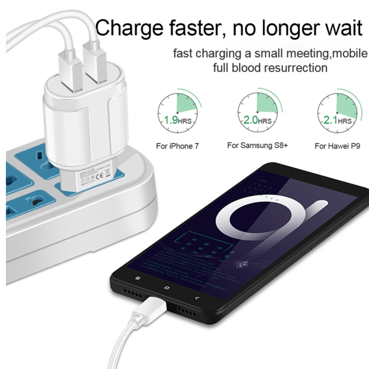 Dual USB Portable Travel Charger + 1 Meter USB to 8 Pin Data Cable, US Plug(White) Dual USB Portable Travel Charger + 1 Meter USB to 8 Pin Data Cable, US Plug(White)