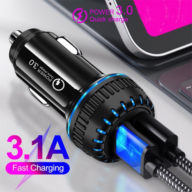 YSY-349 QC3.0 Dual USB Port Car Charger + 1m 3A USB to Micro USB Data Cable(Black) YSY-349 QC3.0 Dual USB Port Car Charger + 1m 3A USB to Micro USB Data Cable(Black)